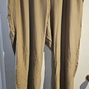 Soft Surroundings Tan Chinos with Embroidered Detail